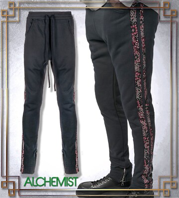Alchemist Men's Black Cotton Sweatpants Zip Paisley trim USA Made $550 Joggers