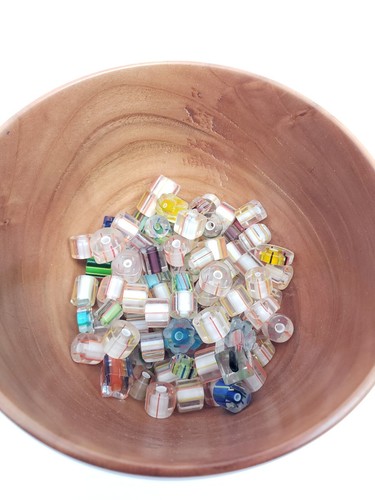 Assorted Shapes, Clear Glass with Multi-Colored Striping Glass Beads 90+ Pieces