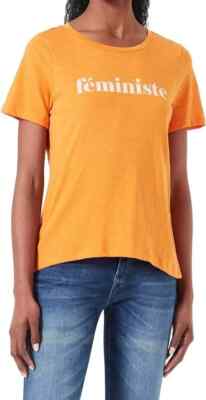 Damen T-Shirt Oberteil Tee Größe S ICHI Feministisch Feministisch Baumwollmix Kurzarm
