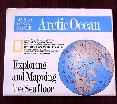 National Geographic January 1990 Map World Arctic Ocean Atlantic Ocean Floors