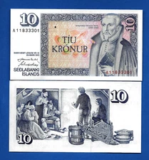 Iceland P-48 10 Kronur L.1961 Year 1981-1986 Uncirculated Banknote