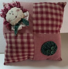 Homemade Raggedy Ann Fabric Pillow 8" Inch Square