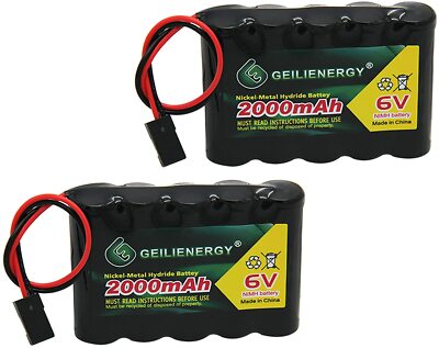 2pcs Geilienergy 6V 2000mAh NiMH RX Batteries w/Hitec Connector For RC Aircrafts