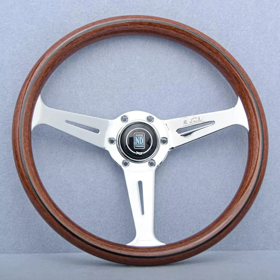 NARDI Classic 350mm Steering Wheel Mahogany Wood with Chrome Finish - Image 2 of 4