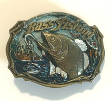 Vintage Bass Fishing 1987 American Buckle Co. Brass Belt Buckle - USA