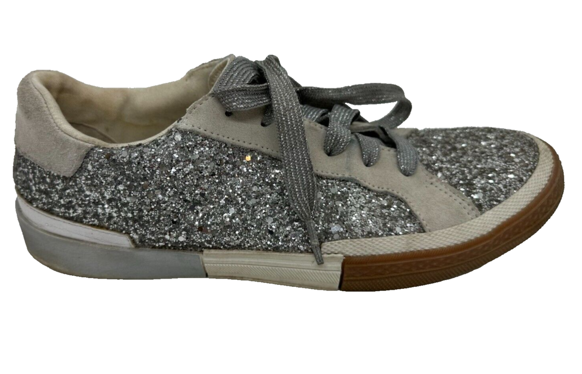 Steve Madden Embark Sz 10M shoes Leather Silver Glitter Gray