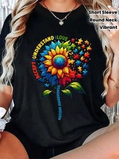 Unisex Autism Awareness Sunflower Graphic T-Shirt - Understand Love Print with