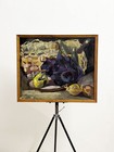 Mid Century Vintage Modernist Still Life Table Setting Oil Painting Signed Lewin