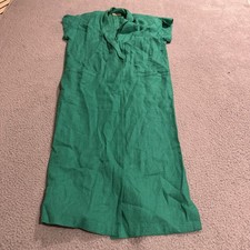 Gianni Versace Dress Womens 42 Green Linen Short Sleeve Midi Shift Made in Italy