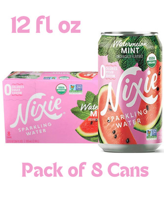 Nixie Organic Watermelon Mint Sparkling Water Zero Sugar 12oz Cans 8 Pack