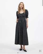 Madewell Smocked-Waist Midi Dress in Shibori Dot Print Size 4 NWT 