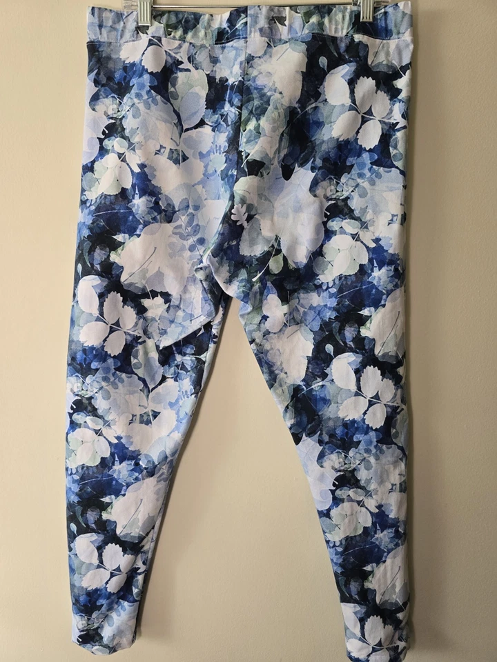 Leggins suaves envolventes gruesos cómodos de algodón azul virgen estampado floral talla Lg Foto 4 de 4