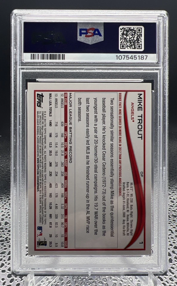 2014 Topps Mike Trout Sabermetric Stats PSA 10 Los Angeles Angels HoF SP Pop 7  - Image 2 of 2