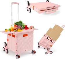 360 Rotate Wheel Hand Cart for Teacher Shopping Moving Grocery Pink , Tele