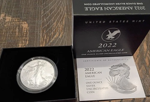 2022 W American Eagle One Ounce Silver Uncirculated Burnished Coin BOX COA 22EG
