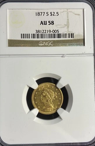 1877-S $2.5 Dollar Gold LIBERTY HEAD QUARTER EAGLE $2.5 GOLD COIN NGC AU58