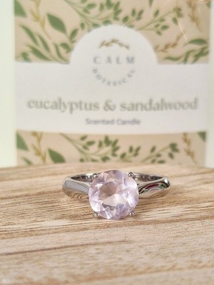 Handgefertigter Rosenquarz Ring, Sterling Silber 925, Solitär Gr. P Ring, Geschenkidee