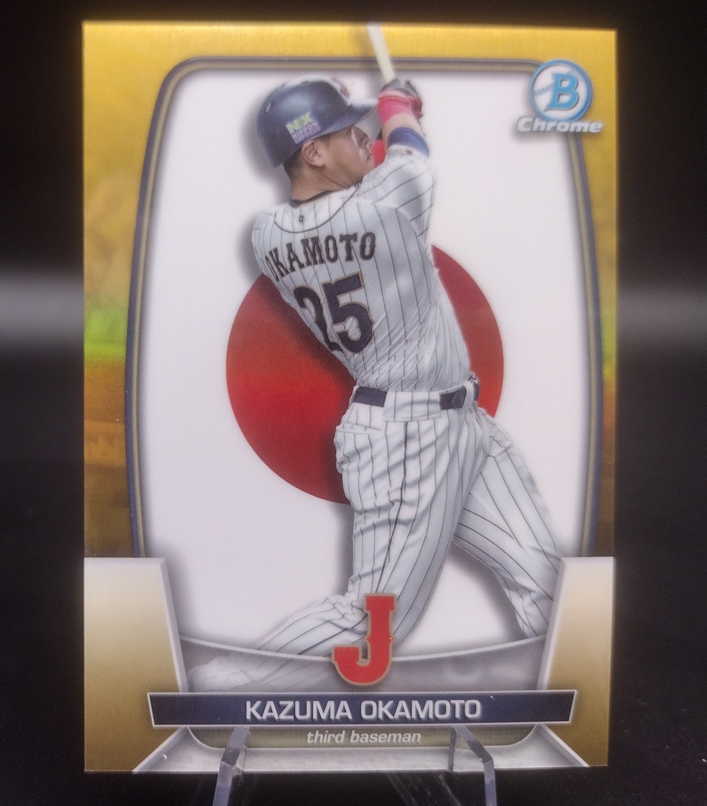 2023 Bowman Chrome Kazuma Okamoto WBC Flag Gold /50