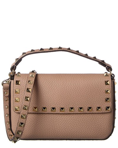 Valentino Rockstud Grainy Leather Shoulder Bag Women's Beige Os
