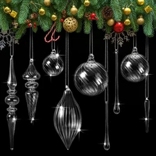 25 Pcs Clear Glass Christmas Ornaments Glass Finial Teardrop Icicle Balls Han...