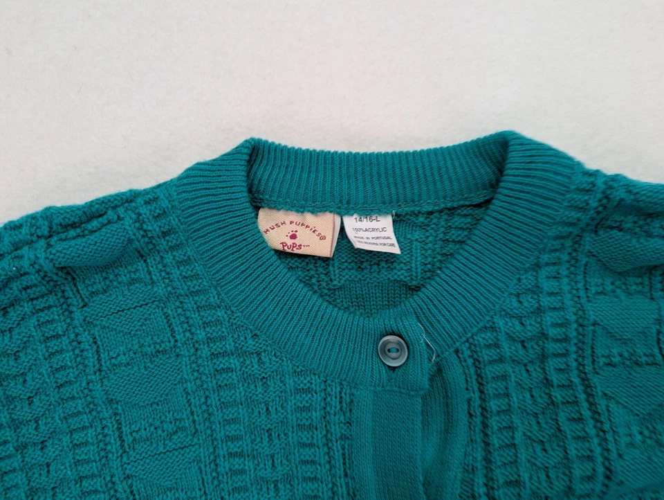 Suéter Cárdigan Hush Puppies Pups Vintage Años 80 90 Niña Talla L 14/16 Verde Foto 3 de 4