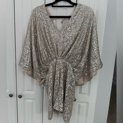 Sequined Romper AAKAA Size M Kimono Sleeves Gold | eBay