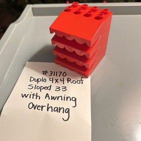 Lego Duplo 4x4 Red Sloped Roof With Awning Overhang Lot Of 4 #31170
