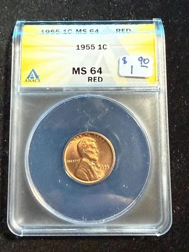 1955 LINCOLN WHEAT CENT ANACS MS 64 RD 162