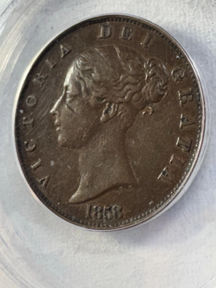 1858 Great Britain Half Penny Graded AU 50 by ANACS - Image 3 of 4