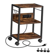 Industrial Printer Cart, 3-Tier Mobile Printer Stand, Rolling Cart Rustic Brown