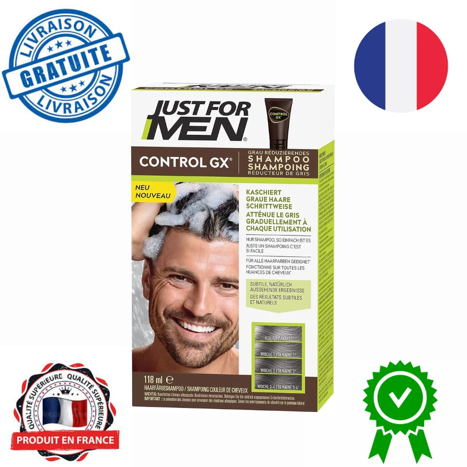 Just For Men Control GX Shampooing colorant homme pour cheveux, Réduit progre... - Photo 1/4