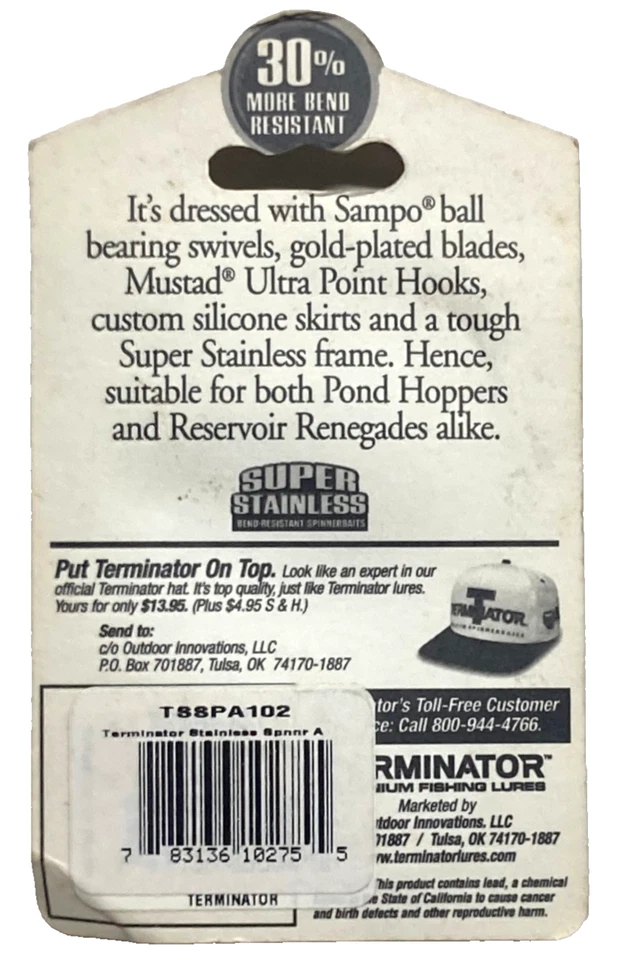 TERMINATOR Súper Inoxidable 1/8oz RARO Tolva de Estanque Blanco Thumper Spinnerbait Foto 4 de 4