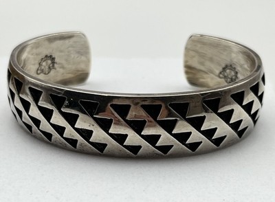 VINTAGE Gilbert Tom Navajo Sterling Silver Stampwork Cuff Bracelet 46.58g