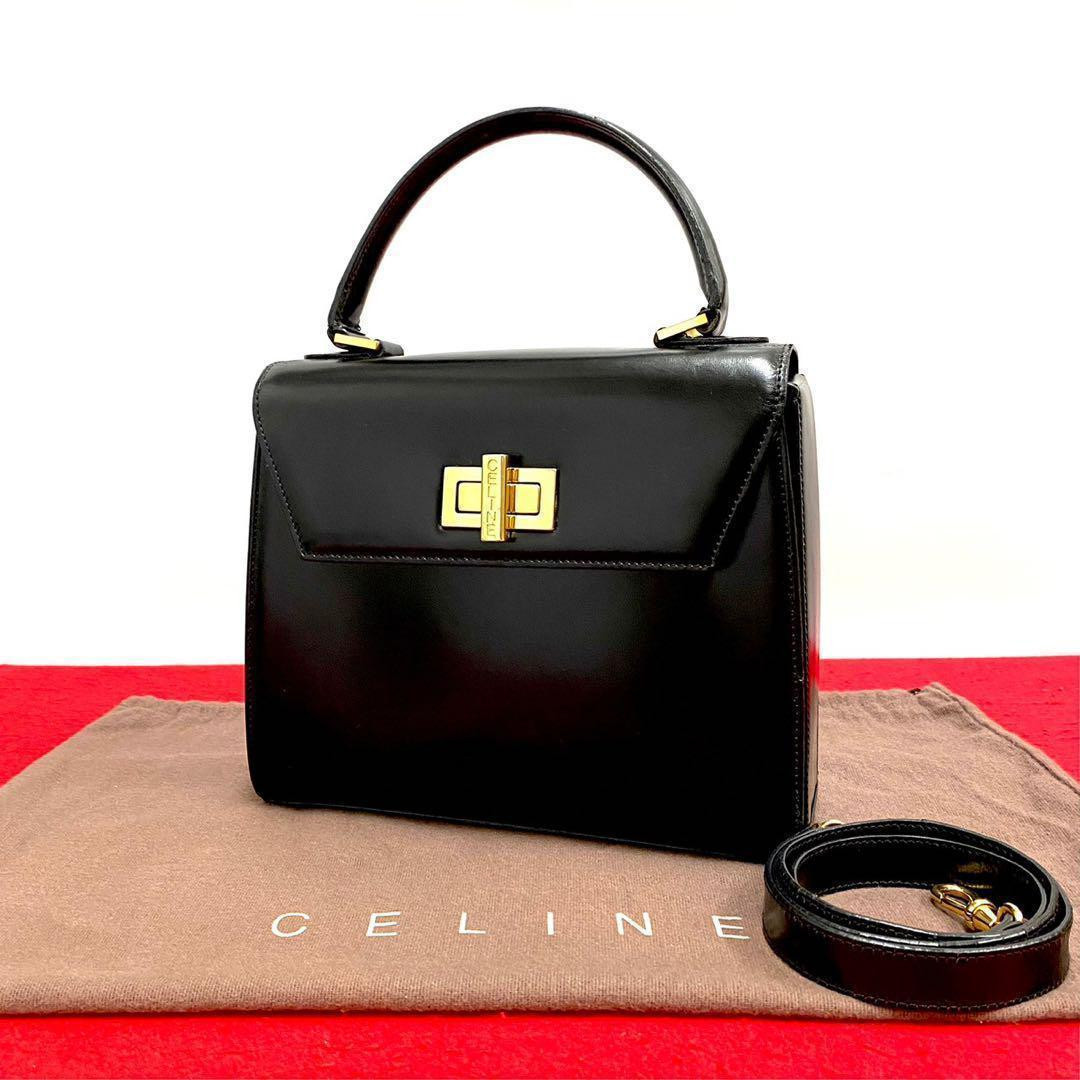 Celine Vintage Turn Lock Logo Leather 2Way Handbag Shoulder Celine Vintage Turn Lock Logo Leather 2Way Handbag Shoulder