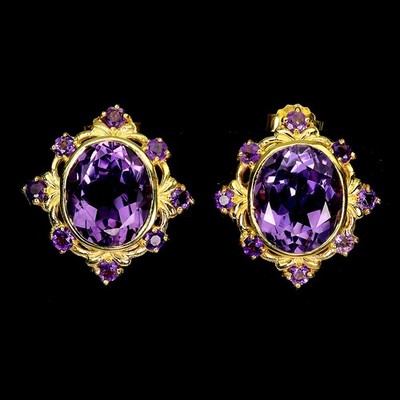 Gemsporium 925 Sterling Silber Ohrringe Ovaler Amethyst 12x10mm Naturstein
