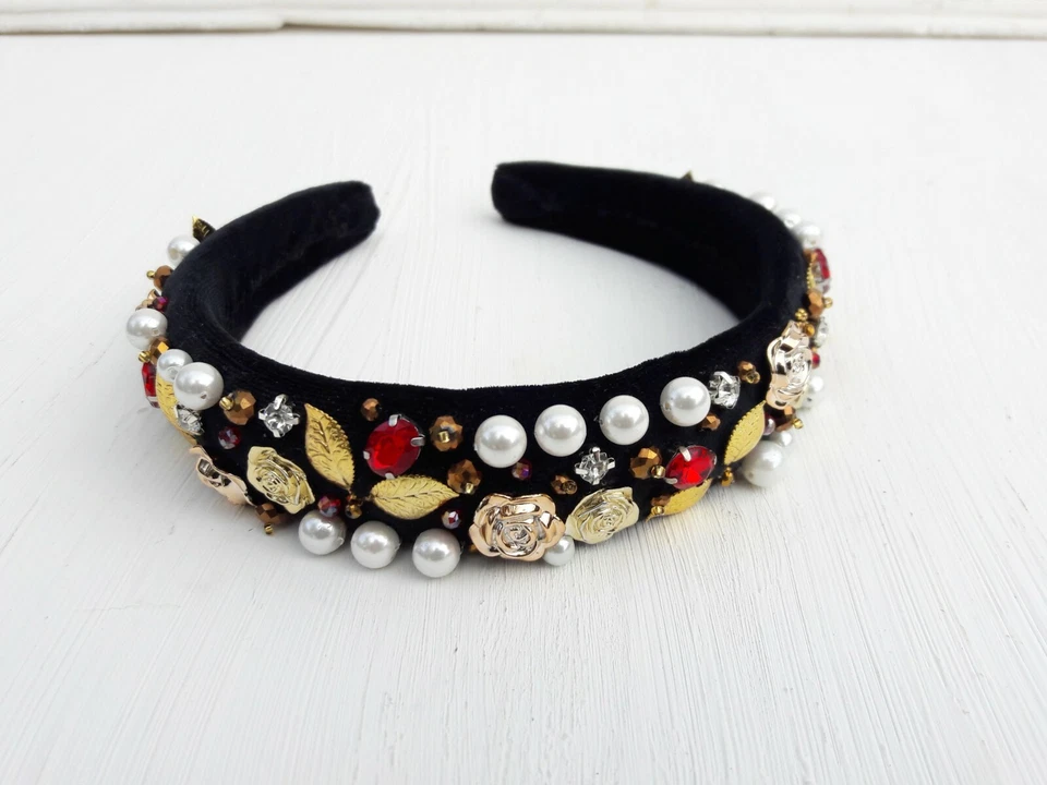 Diadema de cristal barroco para mujer de lujo corona reina tiara diadema para el cabello negro dorado Foto 4 de 4