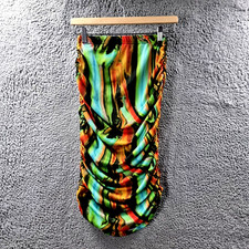 New Prettylittlething Womens Bodycon Midi Skirt Size 8 Black Green Ornage Ruched