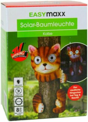 EASYmaxx Solar LED Leuchte Katze Solarleuchte Baumleuchte große Reflektor Augen