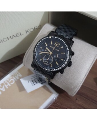 NEW Michael Kors Chronograph Black Dial Black Stainless Steel