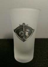 PRINCESS CRUISES Frosted Shot Glass Shooter Pewter Emblem Anchor/Ship Logo 3.5"