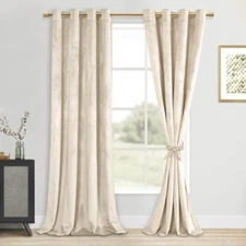 DWCN Beige Velvet Curtains 84 inches Long - Room Darkening Noise Absorb Tieab...