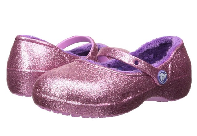 purple glitter crocs