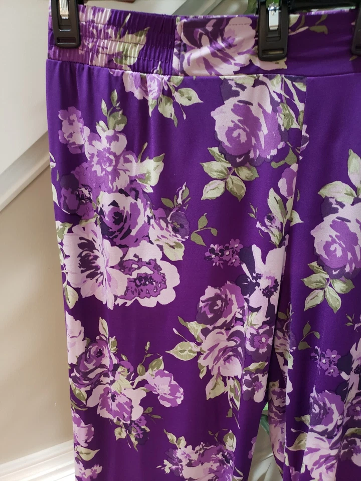 IMAN Womens Purple Floral Polyester Elastic Waist Wide Leg Palazzo Pants Size 2X - Image 2 of 4