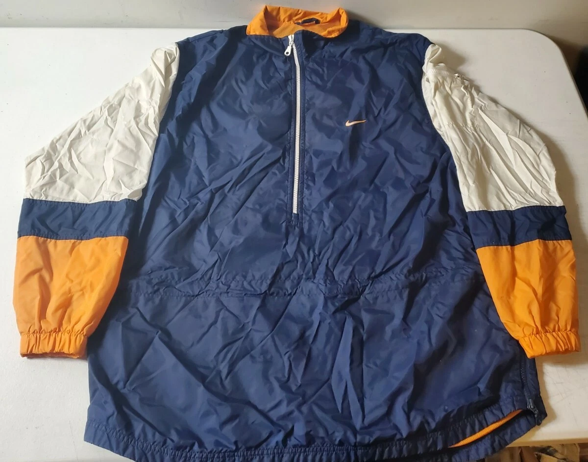 Vintage Nike Sportswear Windbreaker Half Zip Up XL Jacket Orange Blue RN 56323