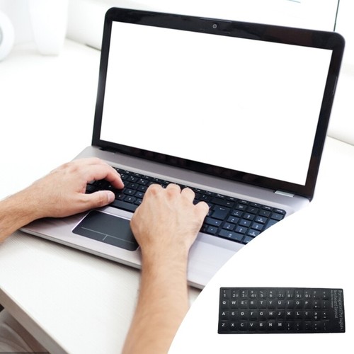 2Pcs Portuguese Keyboard Stickers Set Replacement with White Font Keyboard Skin - Picture 2 of 9