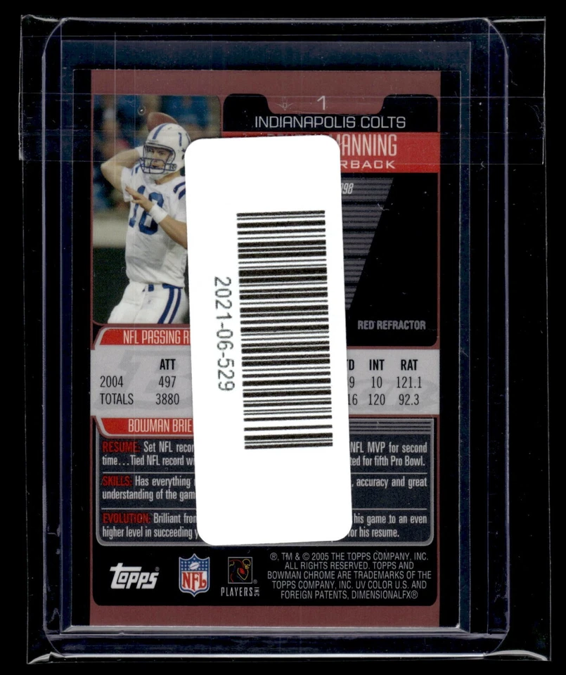 2005 Bowman Chrome Refractor #1 Peyton Manning Colts HOF - Image 2 of 2