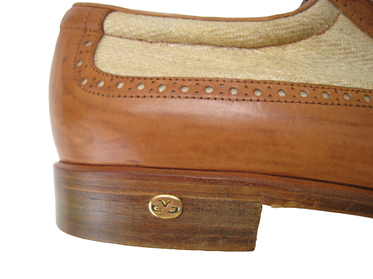 Vintage Walter Genuin Spectator Golf Shoes 9.5 Tan Cream Wingtip Handmade Italy Walter Genuin Golf Shoes for Women with Upper Leather for  main image 3