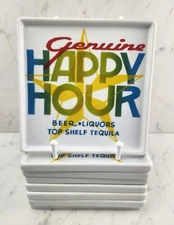 CB2 Crate & Barrel HAPPY HOUR MENU 5.75" Square Appetizer Snack Plates-Set 8