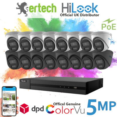 Hikvision HiLook ColorVu CCTV-System IP PoE 5MP 24/7 Farbe 16 Kamera 16CH NVR