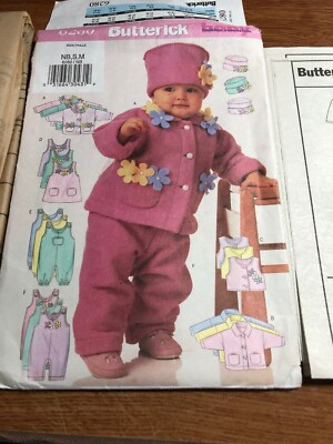 Vtg BUTTERICK 6280 Pattern HAT JACKET VEST JUMPER Jumpsuit Newborn S M Easy U/C